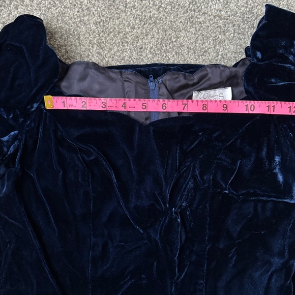 Williams Dark Blue Lined Velvet Maxi Dress with Slit Plunging Scallop Neckline S - Picture 7 of 17